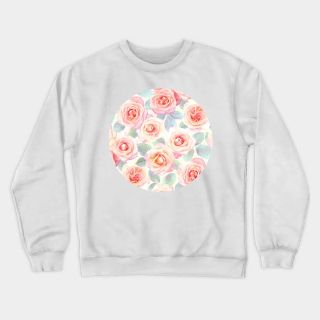 Faded Pink and Peach Painted Roses Crewneck Sweatshirt by micklyn